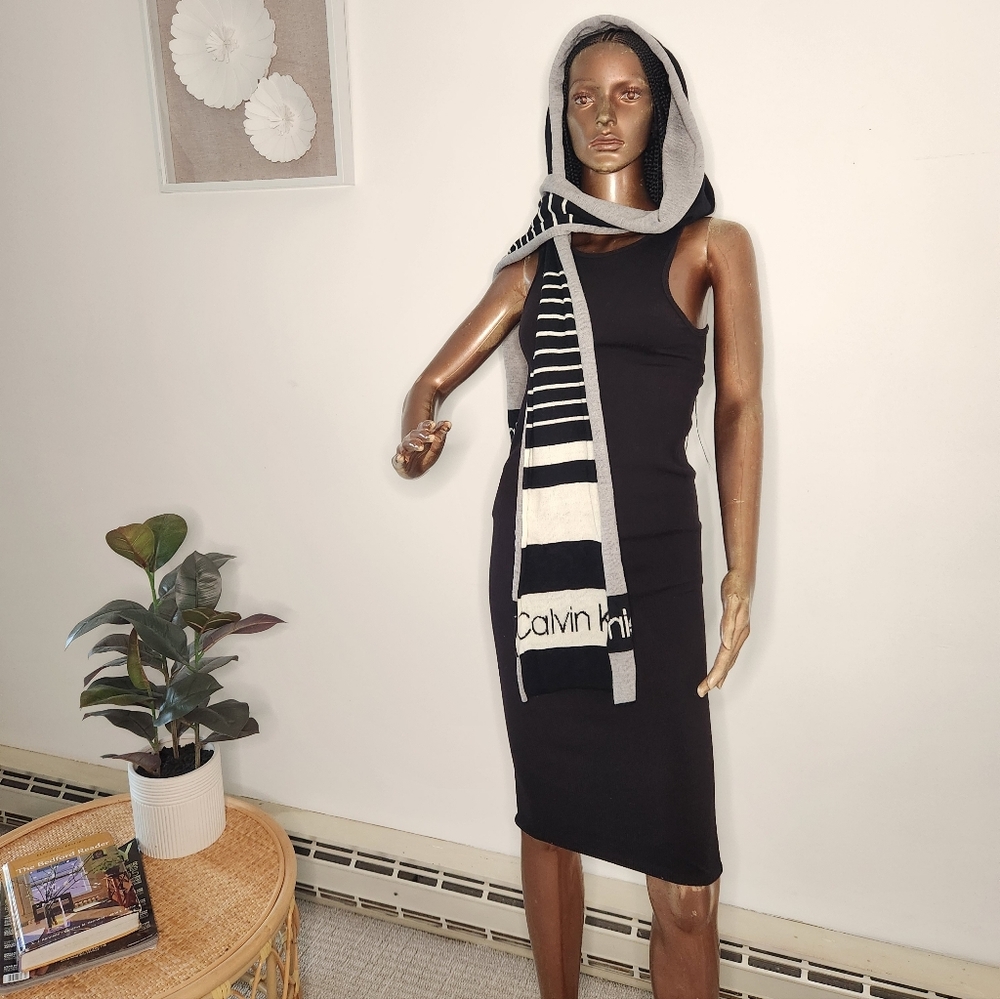 Calvin Klein Striped Knit Scarf — Black, Gray & White - Picture 8 of 10